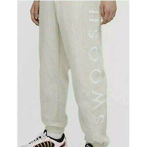 Y2K Nike Swoosh Mens Large Woven Track Pants Beige Nylon Joggers‎